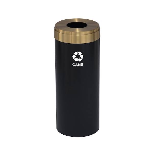 15 gal Round Recycling Bin, Satin Black/Satin Brass