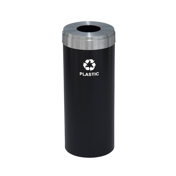 15 gal Round Recycling Bin, Satin Black/Satin Aluminum
