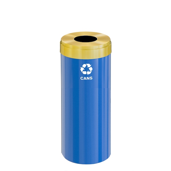 15 gal Round Recycling Bin, Blue/Satin Brass