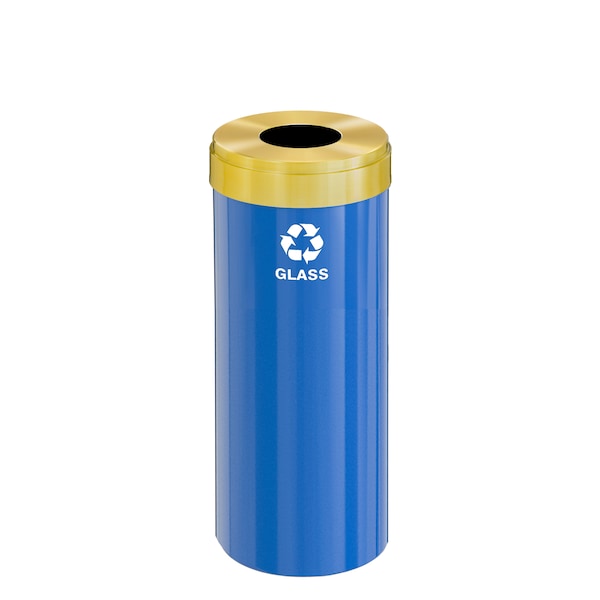 15 gal Round Recycling Bin, Blue/Satin Brass