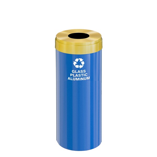 15 gal Round Recycling Bin, Blue/Satin Brass
