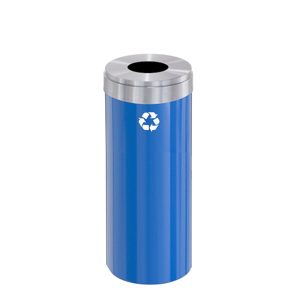 15 gal Round Recycling Bin, Blue/Satin Aluminum