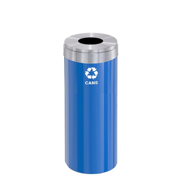 15 gal Round Recycling Bin, Blue/Satin Aluminum