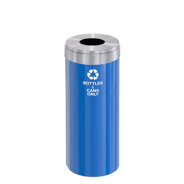 15 gal Round Recycling Bin, Blue/Satin Aluminum