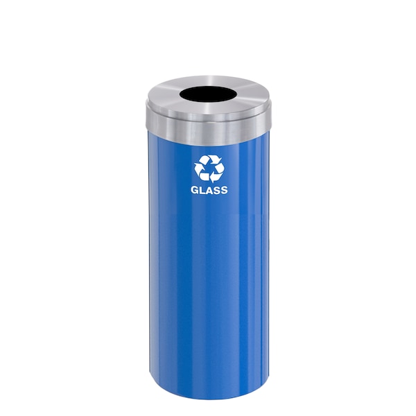 15 gal Round Recycling Bin, Blue/Satin Aluminum