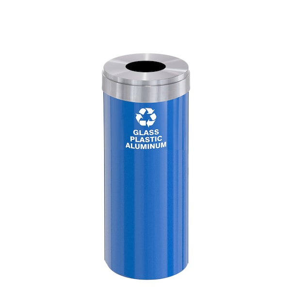 15 gal Round Recycling Bin, Blue/Satin Aluminum
