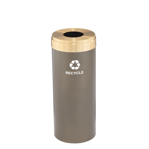 15 gal Round Recycling Bin, Bronze Vein/Satin Brass