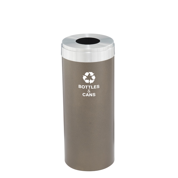 15 gal Round Recycling Bin, Bronze Vein/Satin Aluminum