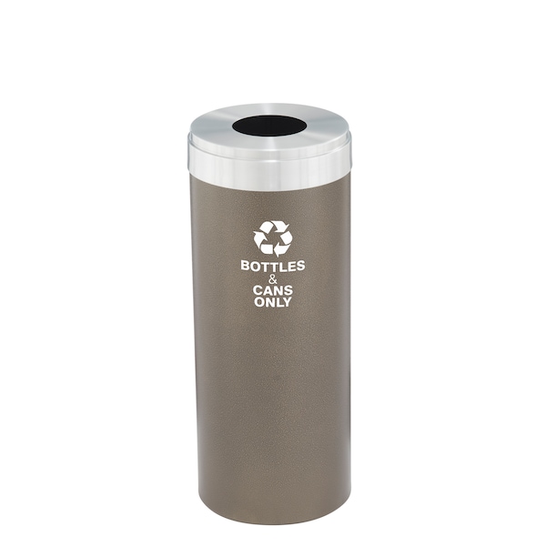 15 gal Round Recycling Bin, Bronze Vein/Satin Aluminum