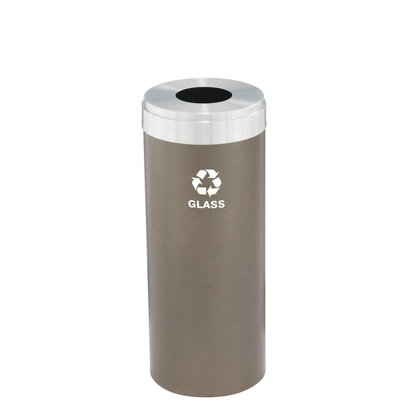 15 gal Round Recycling Bin, Bronze Vein/Satin Aluminum