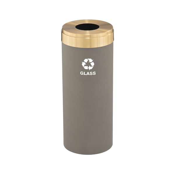 15 gal Round Recycling Bin, Nickel/Satin Brass