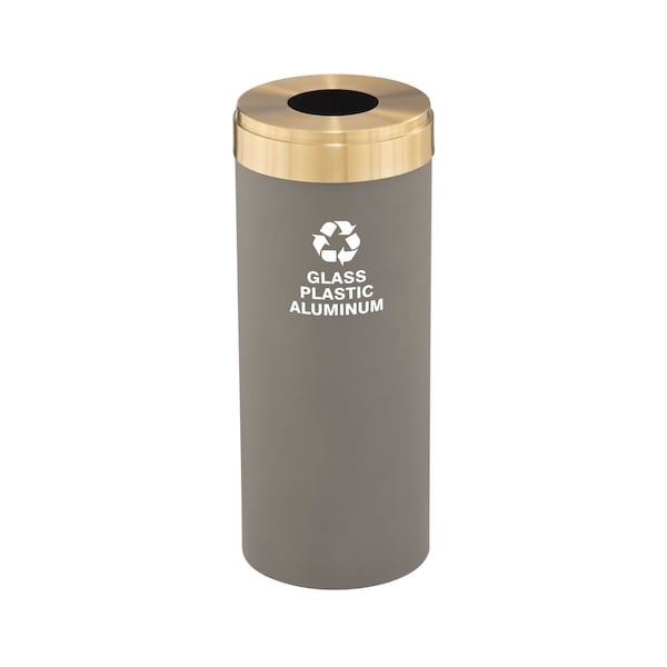 15 gal Round Recycling Bin, Nickel/Satin Brass