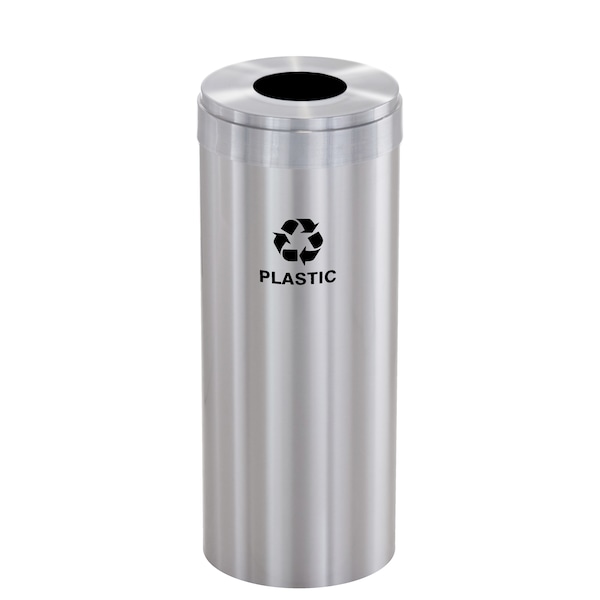15 gal Round Recycling Bin, Satin Aluminum