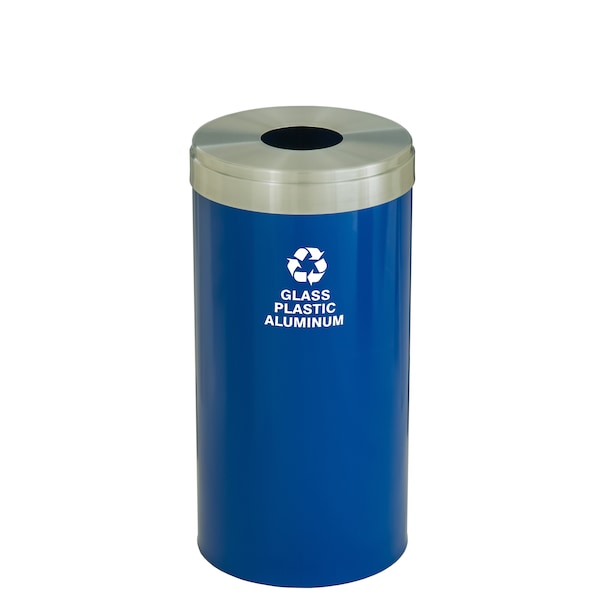 16 gal Round Recycling Bin, Blue/Satin Aluminum