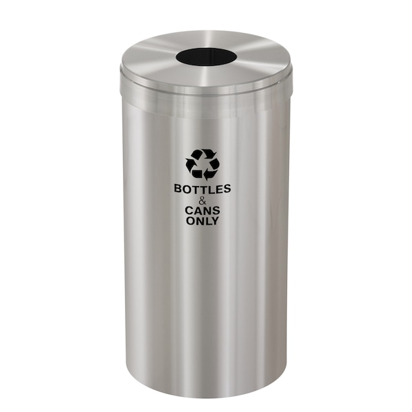 16 gal Round Recycling Bin, Satin Aluminum