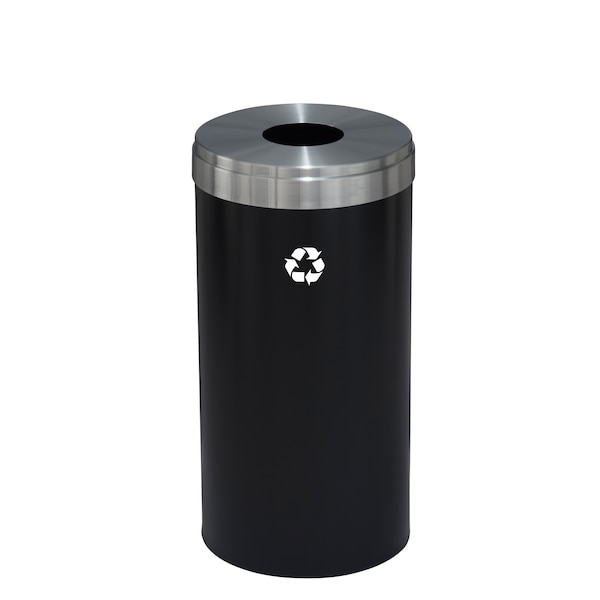 23 gal Round Recycling Bin, Satin Black/Satin Aluminum