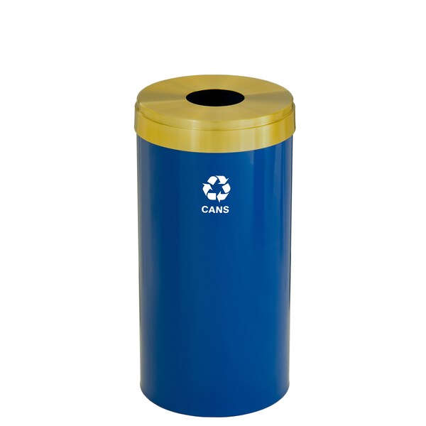 23 gal Round Recycling Bin, Blue/Satin Brass