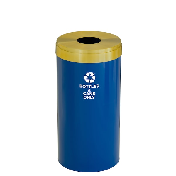 23 gal Round Recycling Bin, Blue/Satin Brass