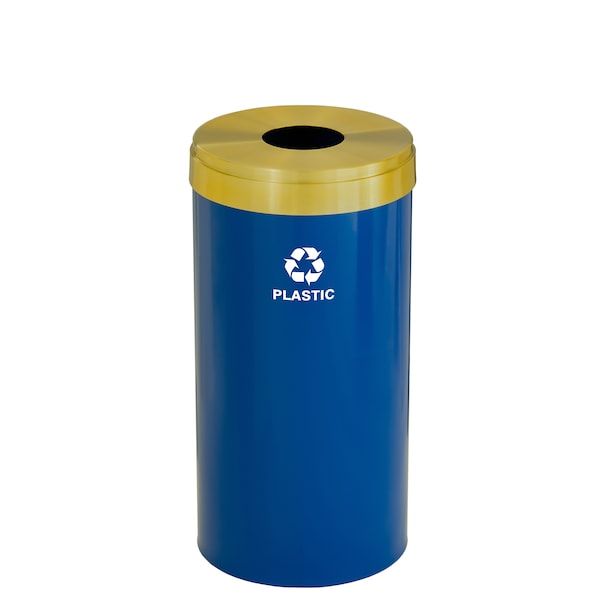 23 gal Round Recycling Bin, Blue/Satin Brass