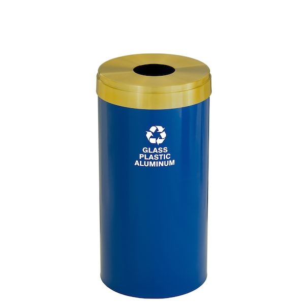 23 gal Round Recycling Bin, Blue/Satin Brass