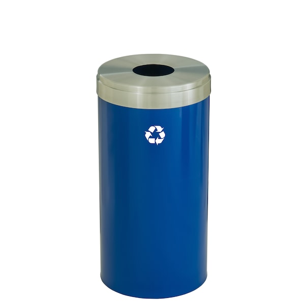 23 gal Round Recycling Bin, Blue/Satin Aluminum
