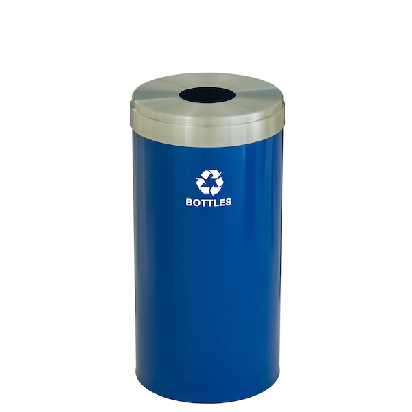 23 gal Round Recycling Bin, Blue/Satin Aluminum