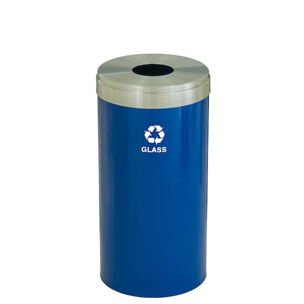 23 gal Round Recycling Bin, Blue/Satin Aluminum