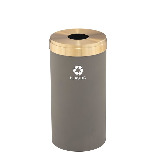 23 gal Round Recycling Bin, Nickel/Satin Brass