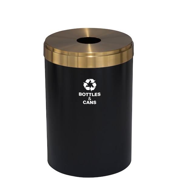 33 gal Round Recycling Bin, Satin Black/Satin Brass
