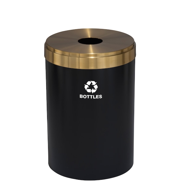 33 gal Round Recycling Bin, Satin Black/Satin Brass