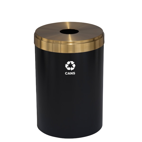 33 gal Round Recycling Bin, Satin Black/Satin Brass