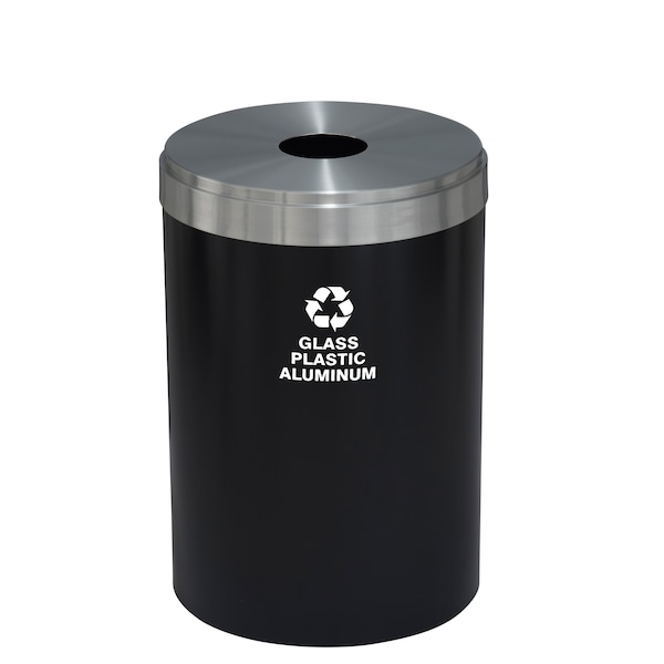 33 gal Round Recycling Bin, Satin Black/Satin Aluminum