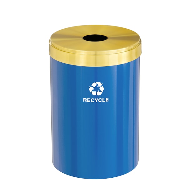 33 gal Round Recycling Bin, Blue/Satin Brass