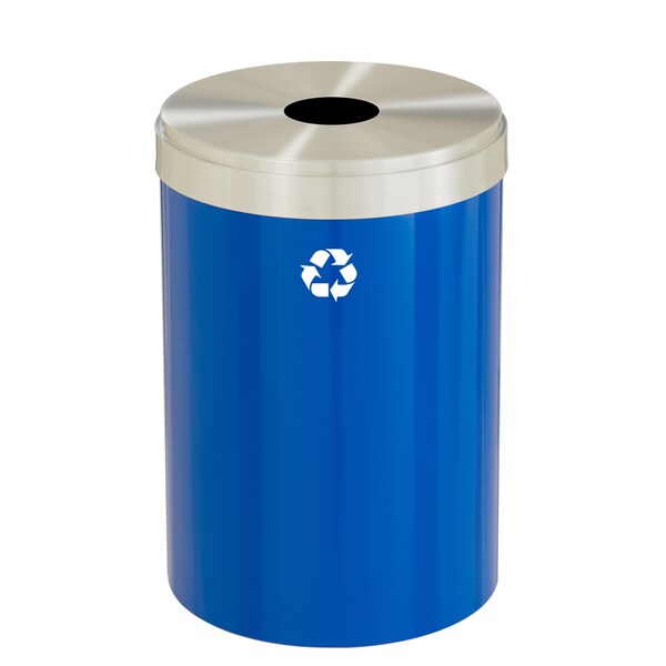 33 gal Round Recycling Bin, Blue/Satin Aluminum
