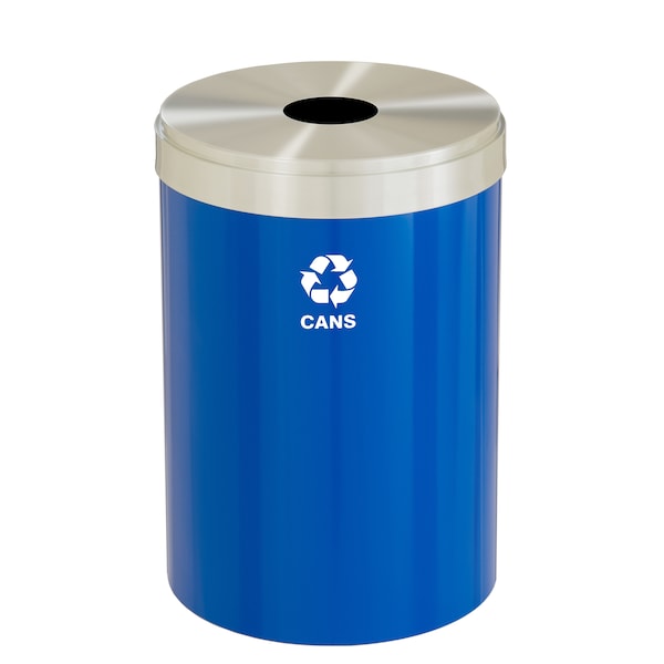 33 gal Round Recycling Bin, Blue/Satin Aluminum