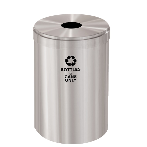 33 gal Round Recycling Bin, Satin Aluminum