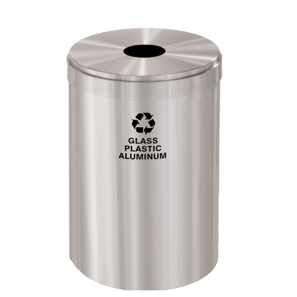 33 gal Round Recycling Bin, Satin Aluminum
