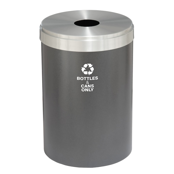 33 gal Round Recycling Bin, Silver Vein/Satin Aluminum