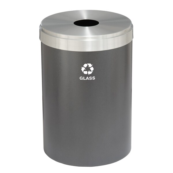 33 gal Round Recycling Bin, Silver Vein/Satin Aluminum