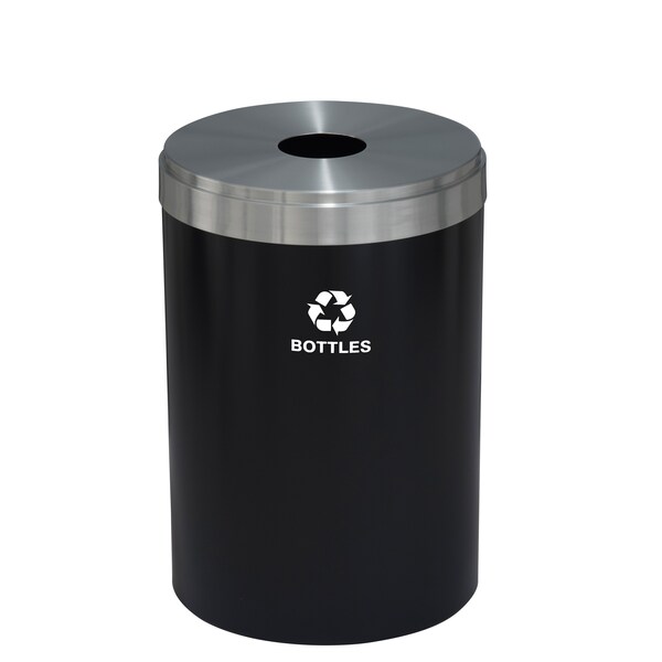 41 gal Round Recycling Bin, Satin Black/Satin Aluminum