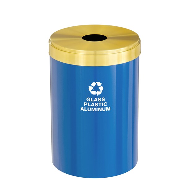41 gal Round Recycling Bin, Blue/Satin Brass