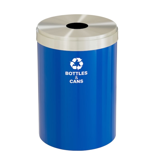 41 gal Round Recycling Bin, Blue/Satin Aluminum
