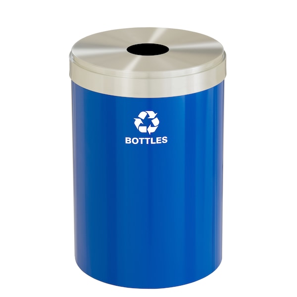41 gal Round Recycling Bin, Blue/Satin Aluminum