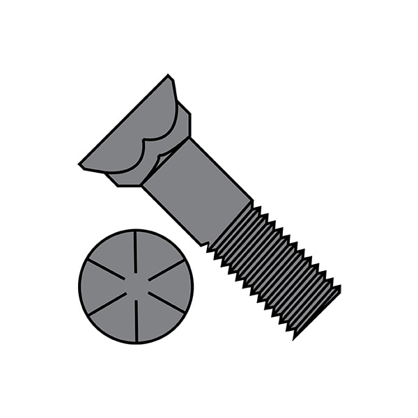 Plow Bolt, 5/8"-11 Thrd Sz, 5" L, Flat Head, Steel, Plain, 50 PK