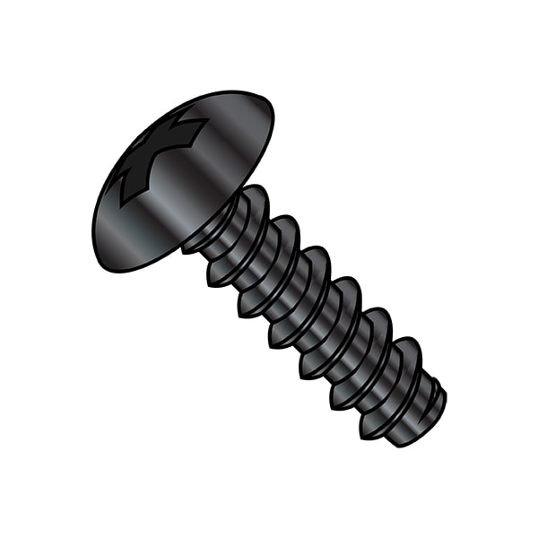 Sheet Metal Screw, 1/4"-14 x 2 in, Black Oxide Steel Truss Head Phillips Drive, 1000 PK