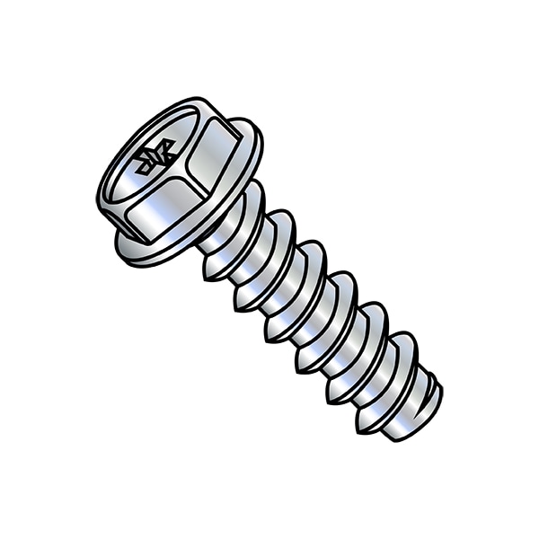 Sheet Metal Screw, #4-24 x 1/4 in, Zinc Plated Steel Flange Hex Head Phillips Drive, 10000 PK