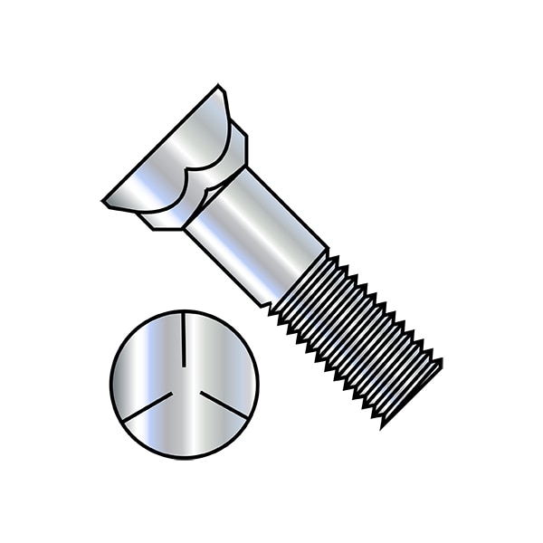 Plow Bolt, 7/16"-14 Thrd Sz, 1-1/2" L, Steel, Zinc Plated, 600 PK