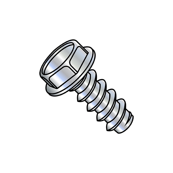 Sheet Metal Screw, #4-24 x 3/8 in, Zinc Plated Steel Flange Hex Head External Hex Drive, 10000 PK