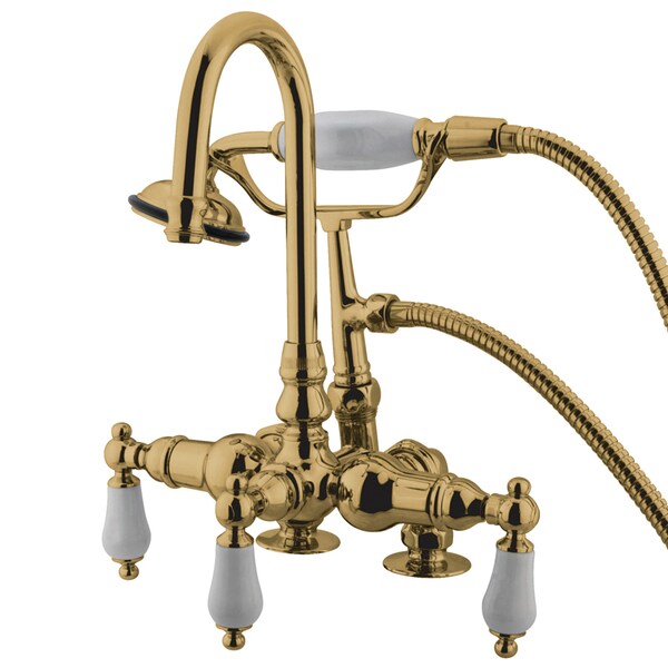 Deck-Mount Clawfoot Tub Faucet, Standard, 3-3/8", 2, Deck Mount, Polished Brass