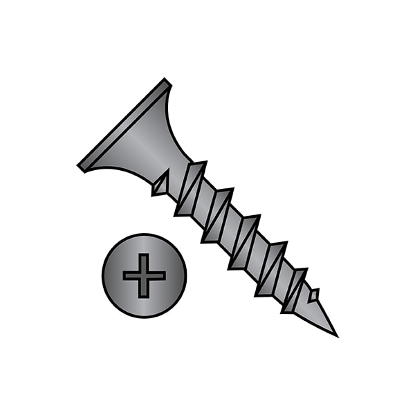#6 x Drywall Screw, Black Phosphate Steel, 1-3/4 in L, 3500 PK